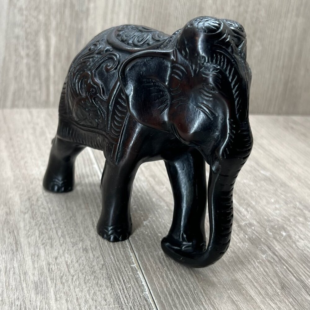 Blac Carved Elephant Figurine Statue Home Decor Lucky Charm Collectible - Picture 3 of 13